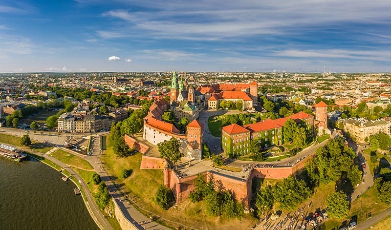 Vue sur la vieille ville de Cracovie et le château du Wawel